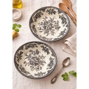 Royal Stafford Asiatic Pheasants Serving Bowls 9" Set of 2 Black Transferware